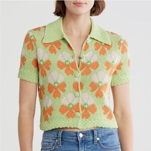 Industry Republic Floral Jacquard Short Sleeve Floral Retro Cardigan